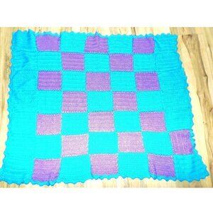 Handmade turquoise and lavender acrylic afghan throw lap blanket 38 X 48 inches